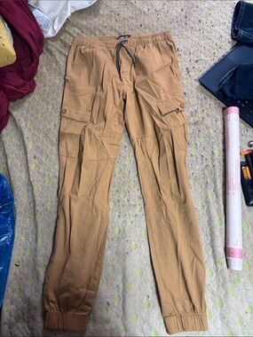 Casual Brown Cargo Jogger Pants with Drawstring Waist
